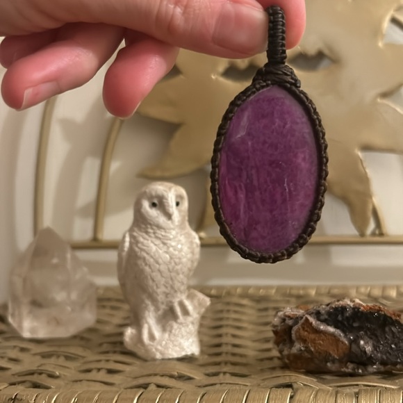 Hemp Wrap Raw Ruby Cabochon Necklace PENDANT - Picture 10 of 16